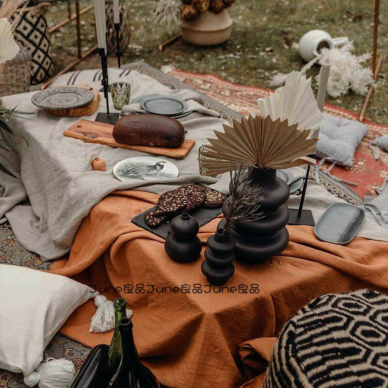 法式橘纯色桌布欧式复古美食甜品背景台布客厅原木茶几桌盖餐布垫