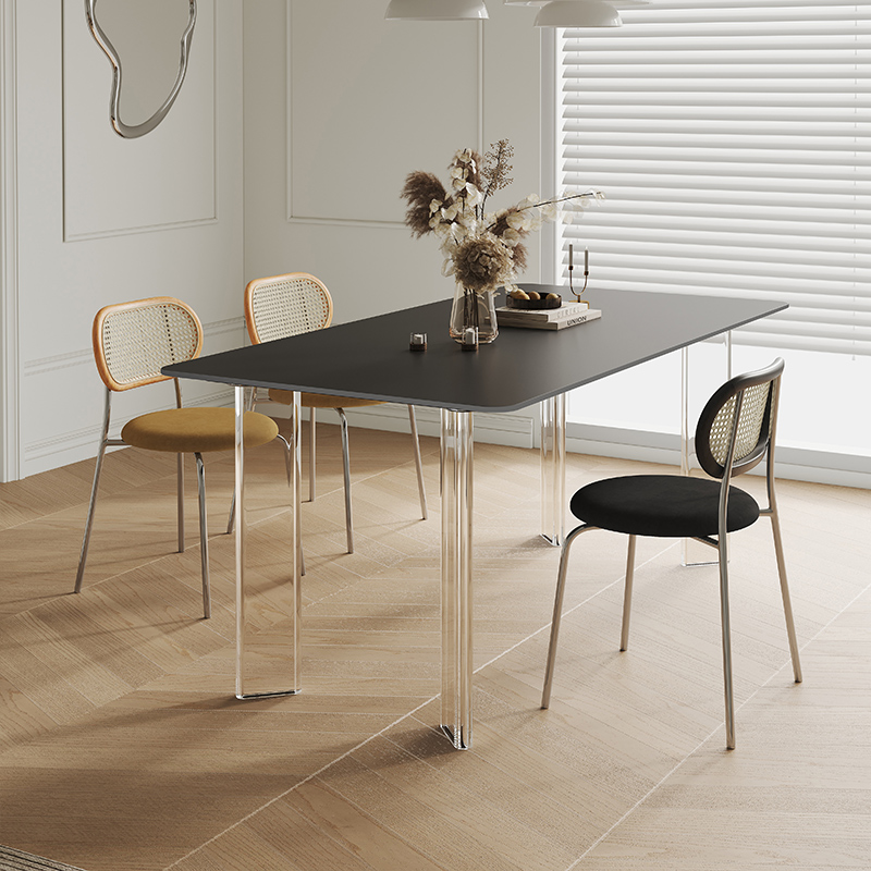 吉诺威 岩板餐桌小户型家用长方形饭桌德利丰亚克力悬浮法式桌子