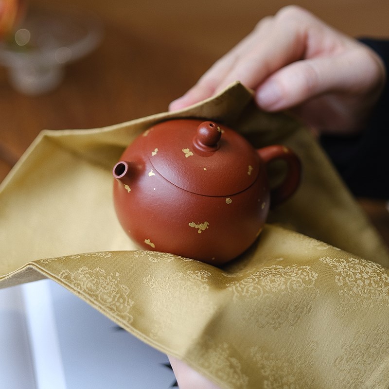 小谦山房团花纹茶巾中式传统全棉瞬吸水茶具专用养壶毛巾抹布茶垫