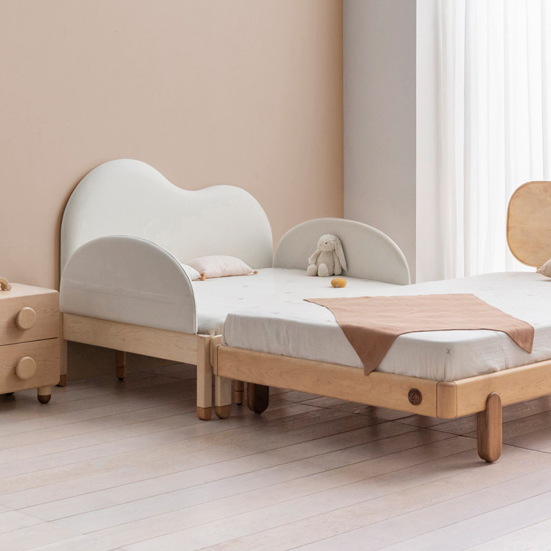 上形孩在 皮质伴伴伸缩床02款 抽拉软包护栏小户型实木儿童帐篷床