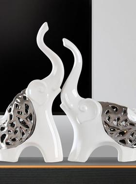 创意客厅电视酒柜办公室摆件大象奢华家居开业礼品陶瓷工艺装饰品