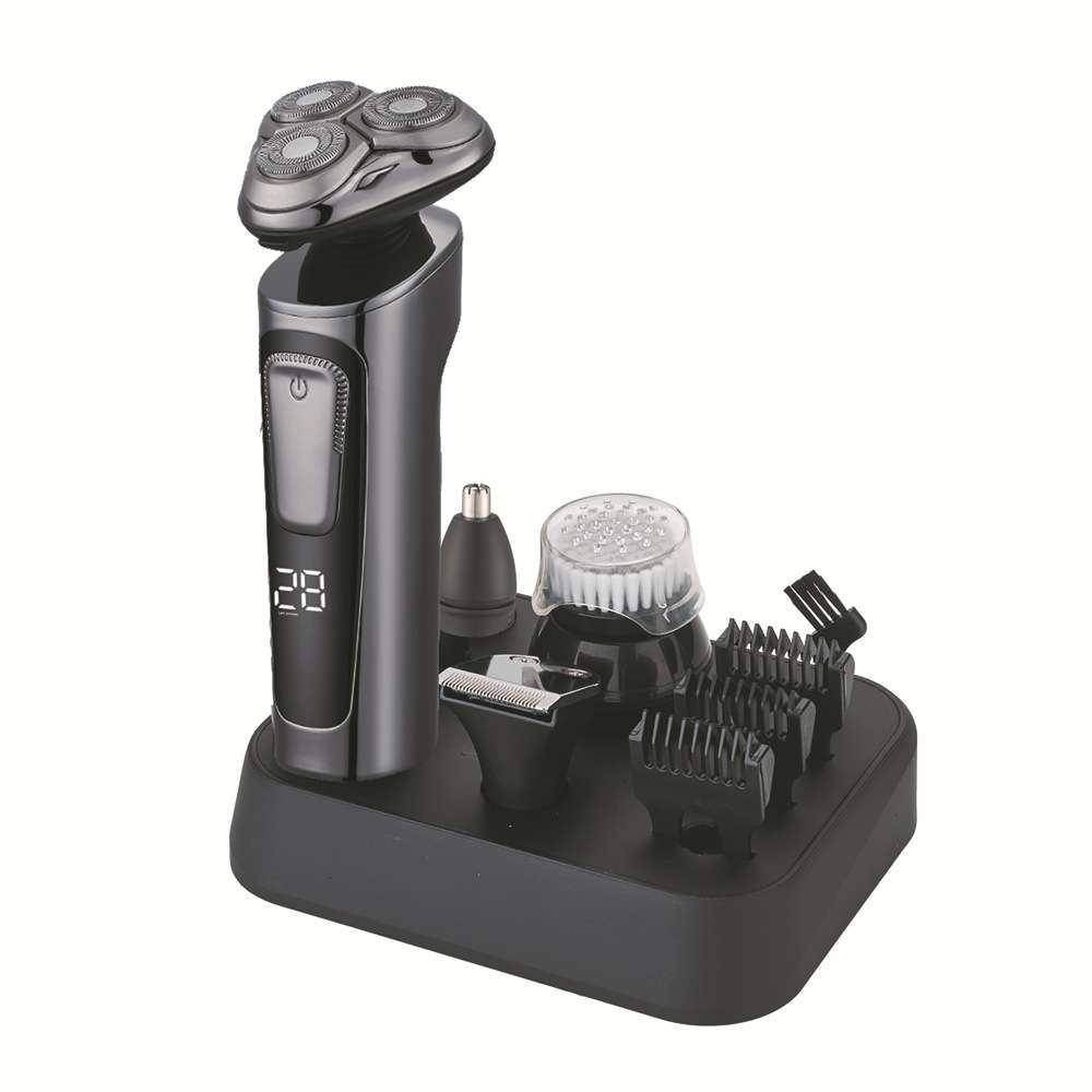 4D电动剃须刀充电式浮动三刀头刮胡刀男士电胡须刀LED显示