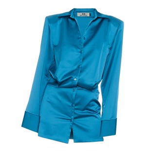 衬衫连衣裙2024春秋新款深蓝色长袖修身显瘦气质短款紧身包臀裙女