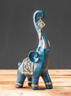 复古新中式一对招财大象摆件入户古董架客厅博物架仿古装饰工艺品