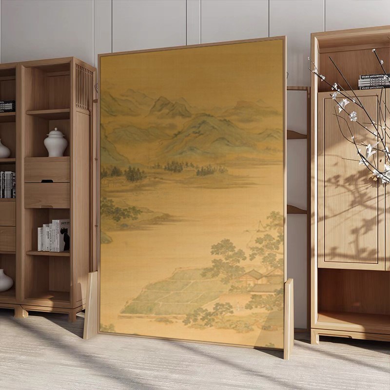 莲溪渔隐图》新中式实木移动屏风隔断客厅入户遮挡玄关山水画座屏
