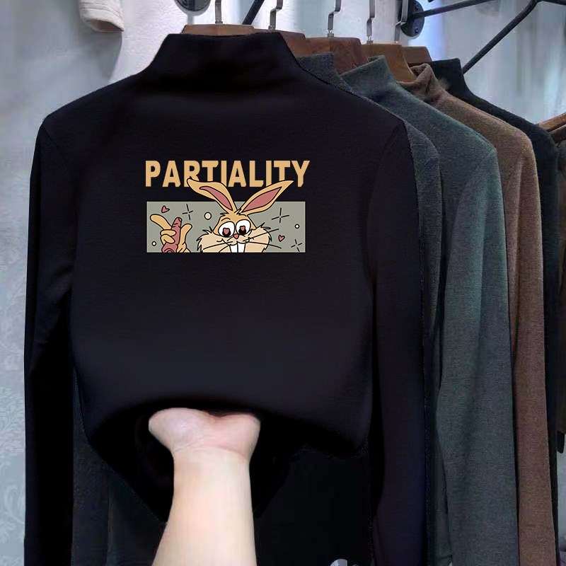 半高领双面德绒打底衫女秋冬内搭加厚绒发热长袖T恤中领保暖上衣