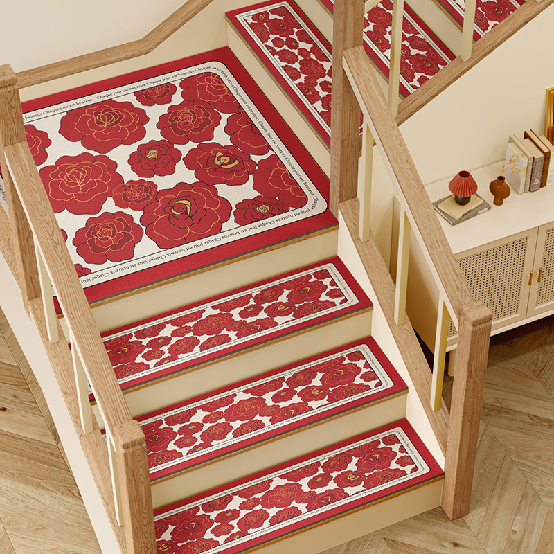 红色喜庆结婚楼梯踏步垫台阶室内脚垫硅藻泥防滑吸水地垫喜字地毯