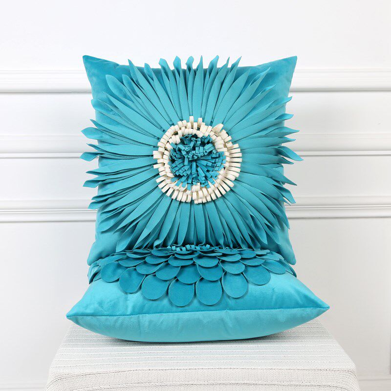 绒面立体花靠垫套轻奢复古风绣花抱枕四季客厅沙发样板房床头方枕