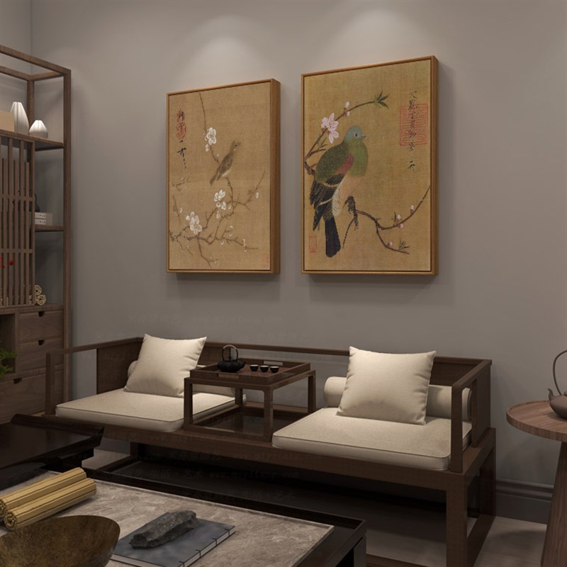 宋徽宗赵佶新中式茶室挂画禅意花鸟国画古风客厅装饰画芙蓉锦鸡图