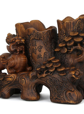 艺尚品 旺财守业双笔筒招财貔貅摆件 办公室桌面摆设实用工艺装饰