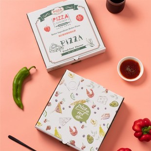 新款7/8/9/10/12寸披萨盒定制一次性比萨外卖打包PIZZA炸鸡盒彩印