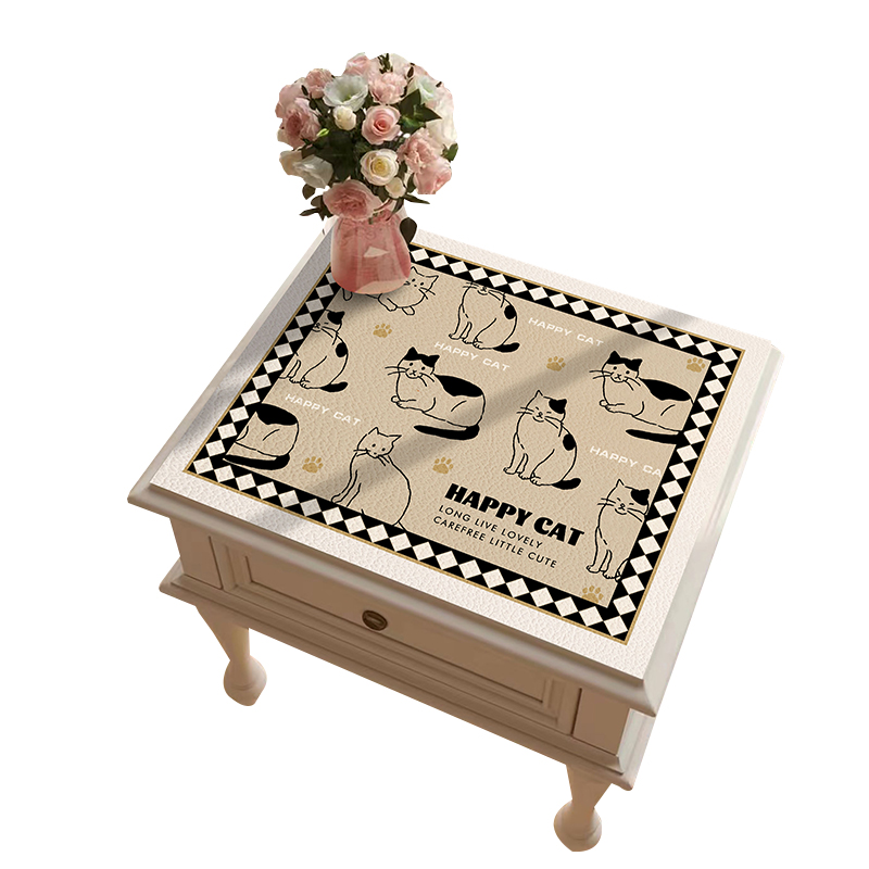 可爱卡通猫床头柜防尘垫皮革盖布盖巾梳妆台面垫洗衣机防水罩垫