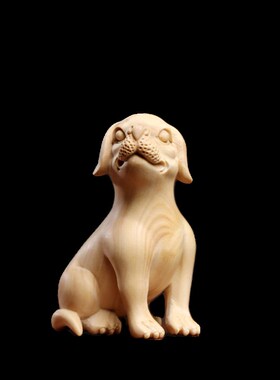 天然小叶黄杨实木生肖戌狗木雕摆件创意生肖手把件精致檀木摆件