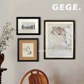 GeGe中古风客厅组合装 饰画设计师小众艺术壁画复古沙发背景墙挂画