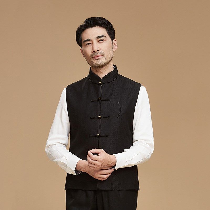 中式盘扣休闲唐装马甲中青年复古立领春秋季男上衣马夹中国风背心,男装,唐装,淘宝优惠券,粉丝福利购,淘宝优惠卷