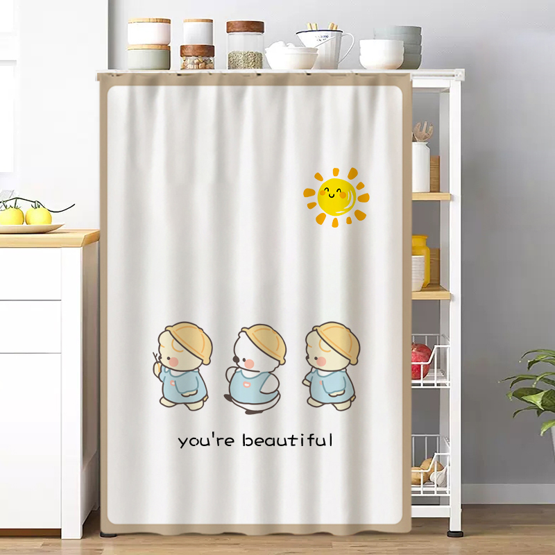 货架遮挡帘免打孔魔术贴厨房橱柜置物架杂物遮丑书柜防尘布帘拉帘