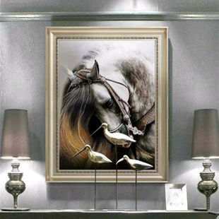 饰画油画客厅玄关挂画书房动物手绘骏马可定制画 马头装 美式 欧式