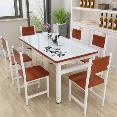 餐桌椅组合小户型家用6人餐桌现代简约长方形钢化玻璃吃饭桌实用