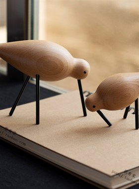 滨鸟 木质摆件书柜书房新中式展示柜橱窗饰品家居工艺Z品北欧水鸟