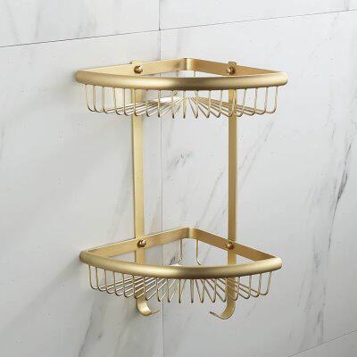 全铜三角篮北欧式卫生间转角架浴室拉丝色网篮双层置物架挂件壁挂