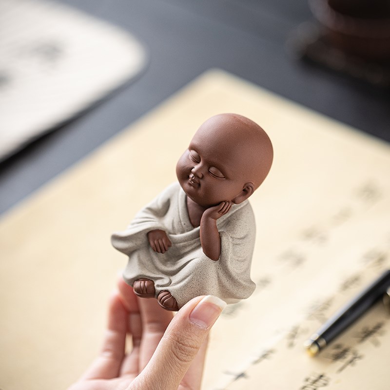 新中式禅意小沙弥和尚人物工艺品摆件创意家N居客厅博古架桌面装