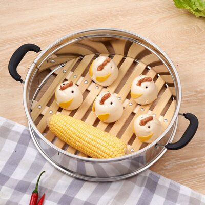 竹底蒸笼屉不锈钢蒸锅篦子蒸层电锅炒锅蒸屉子加高