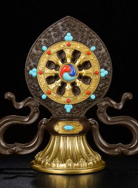 法轮慧宝黄铜古色转法金轮王七政宝A款金刚杵供佛前摆件民族供具