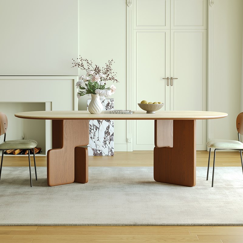 德利丰岩板洞石法式餐桌家用小户型轻奢J奶油椭圆长方形餐桌子客