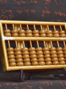 实木制金色算盘摆件搬家新居入伙客厅博古架书架木质摆件新店开张