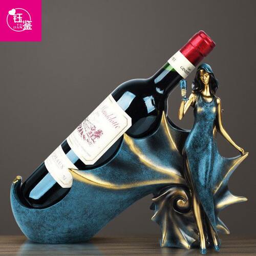 钰鉴欧式仿古蓝色美女酒架客厅书房家居超市商场酒柜饰品美陈摆件