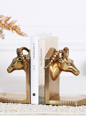 费灵家居进口美式复古黄铜羊头造型书房书档奢华书靠创意怀旧摆件