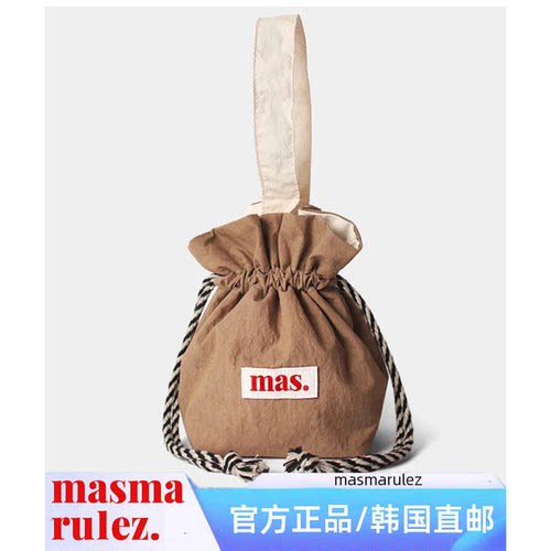 MASMARULEZ（箱包）韩国抽绳手腕包帆布手提水桶包束口袋Brown