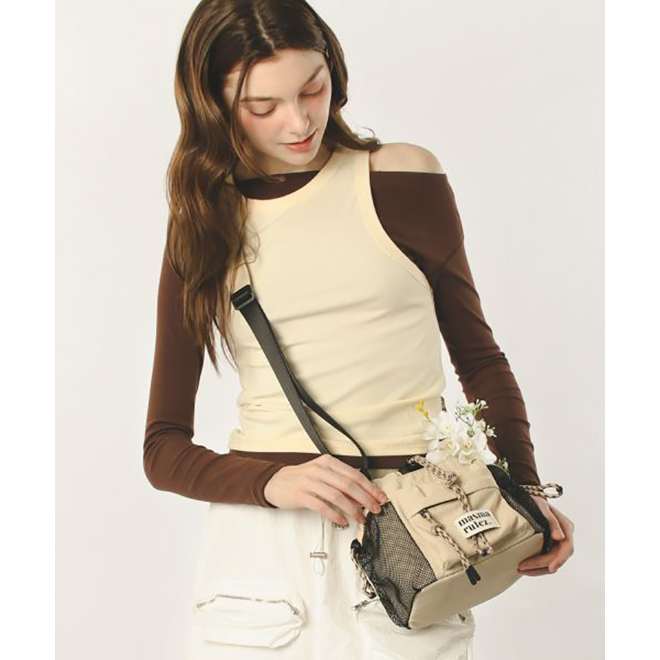 MASMARULEZ官方正品现货尼龙单肩包水桶包多功能通勤包斜挎包米白