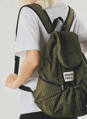 MASMARULEZ官方正品现货双肩包String flap backpack Check Khaki