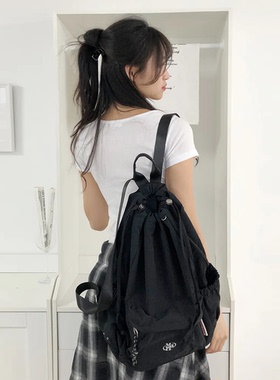 MASMARULEZ官方正品现货束口抽绳双肩包书包旅行上班通勤背包黑色