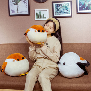 仿真麻雀肥啾公仔毛绒圆滚滚山雀抱枕长尾山雀小鸟玩偶布娃娃