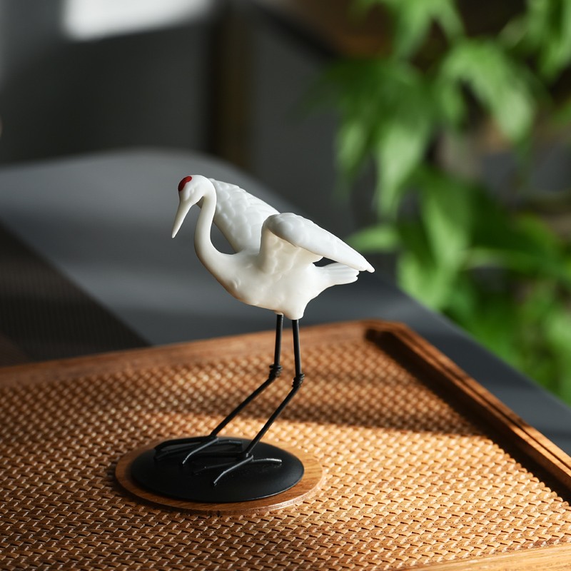 陶瓷仙鹤小白鹤丹顶鹤微景观鱼缸造景装饰品客厅酒柜创意摆设