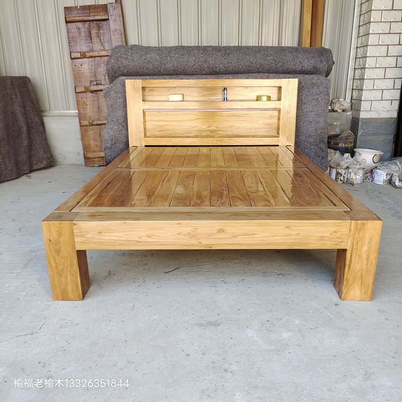 纯实木床北方老榆木床单人床人床平板硬板床现代经济大料床