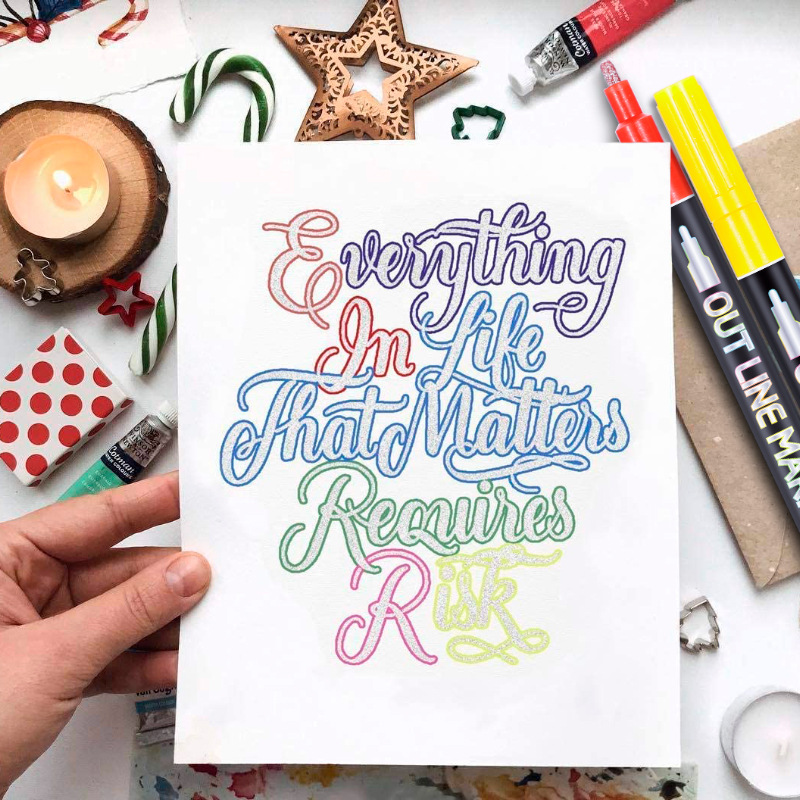 梦幻线轮廓笔8色装闪光笔珠光笔色大容量色荧光标记笔学生用记号