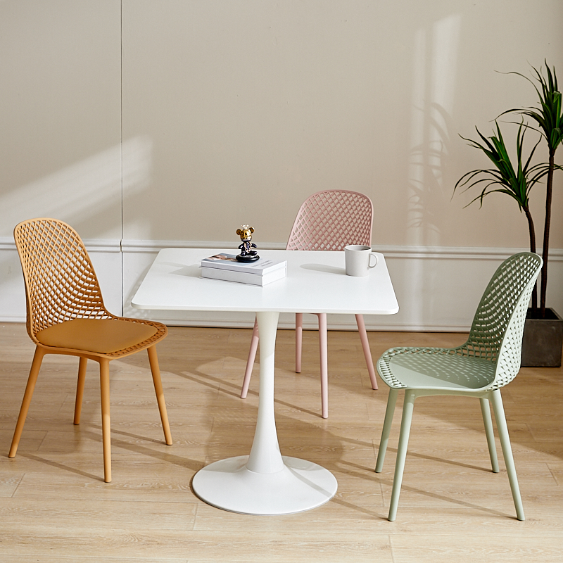 现代家用白色方形餐桌小户型饭桌奶茶店咖啡洽谈接待阳台圆桌