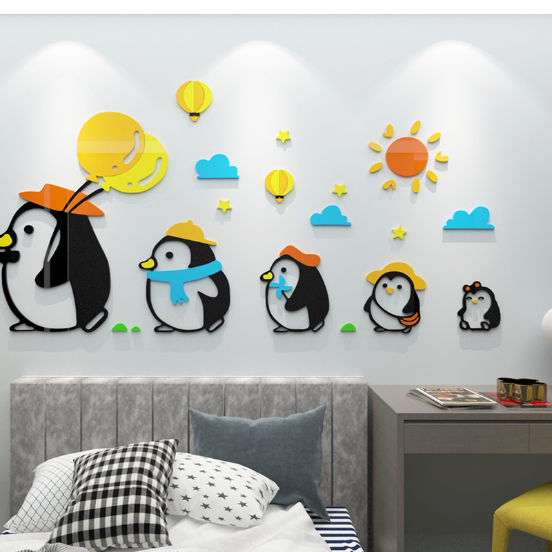 创意可爱卡通贴纸男孩女孩卧室床头贴画创意儿童房间布置装饰墙贴