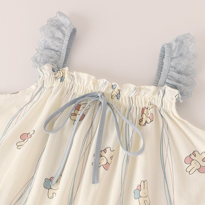 蝴蝶与兔卡通甜美凉感纯棉睡衣女款2024新款夏吊带家居服套装