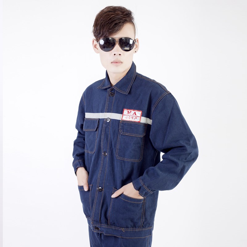 包邮纯棉牛仔防电焊工作服电汽维修汽修工作服反光条工作工厂服