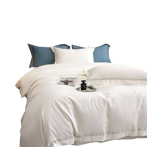 轻奢100支贡缎长绒棉四件套 简约纯白色全棉纯棉被套床单床上用品