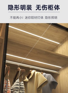 插电款超薄灯2mm免开槽led橱柜感应层板明装灯条酒柜衣柜鞋柜