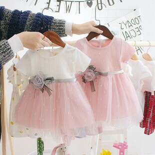 新款 4岁公主裙夏季 2025女童连衣裙婴幼儿蕾丝裙棉质女宝宝短袖