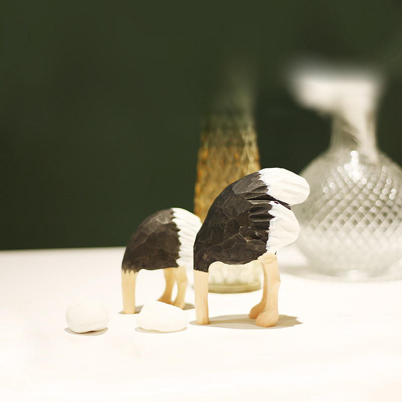 鹿妖商店 埋头鸵鸟 实木桌面摆件 纯手工动物木雕 视错觉艺术家居,家居饰品,装饰摆件,淘宝优惠券,粉丝福利购,淘宝优惠卷