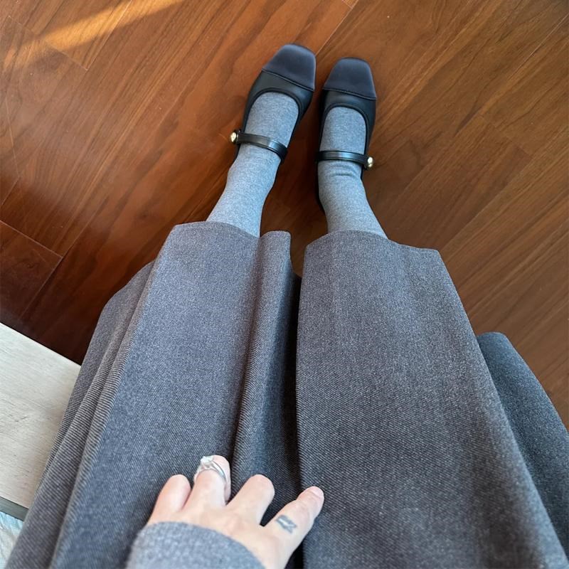 灰色西装半身裙女秋季新款胖妹妹mm高腰遮胯显瘦a字中长款百褶裙