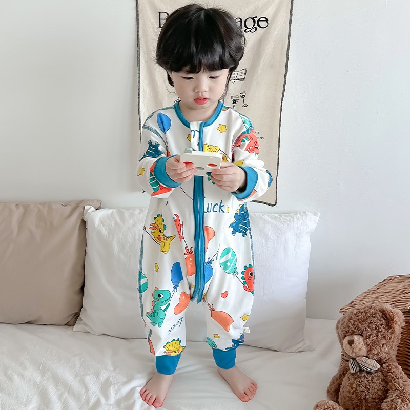 儿童连体睡衣春秋款恐龙衣服宝宝连身睡袋防着凉春季1一3岁半男孩