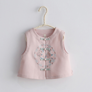 女童汉服春秋粉色马甲外套宝宝绿色连衣裙子套装 包包成人 儿童唐装